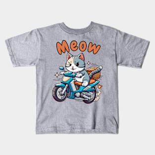 Meow bike riding cat Kids T-Shirt